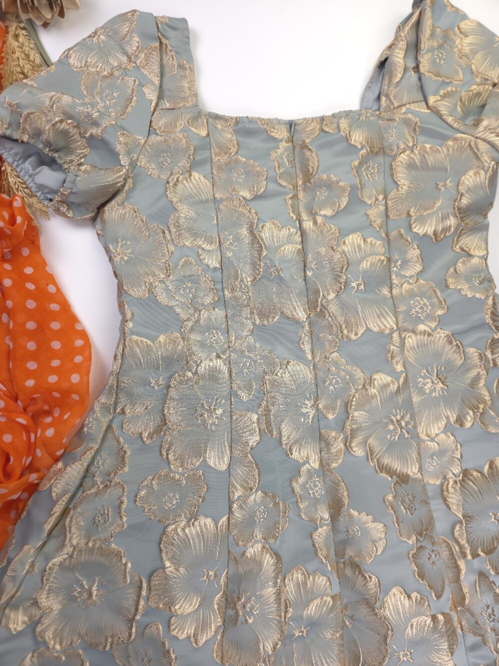 Womens Light Blue Floral Jacquard Party Dress Sz M - Picture 9 of 12